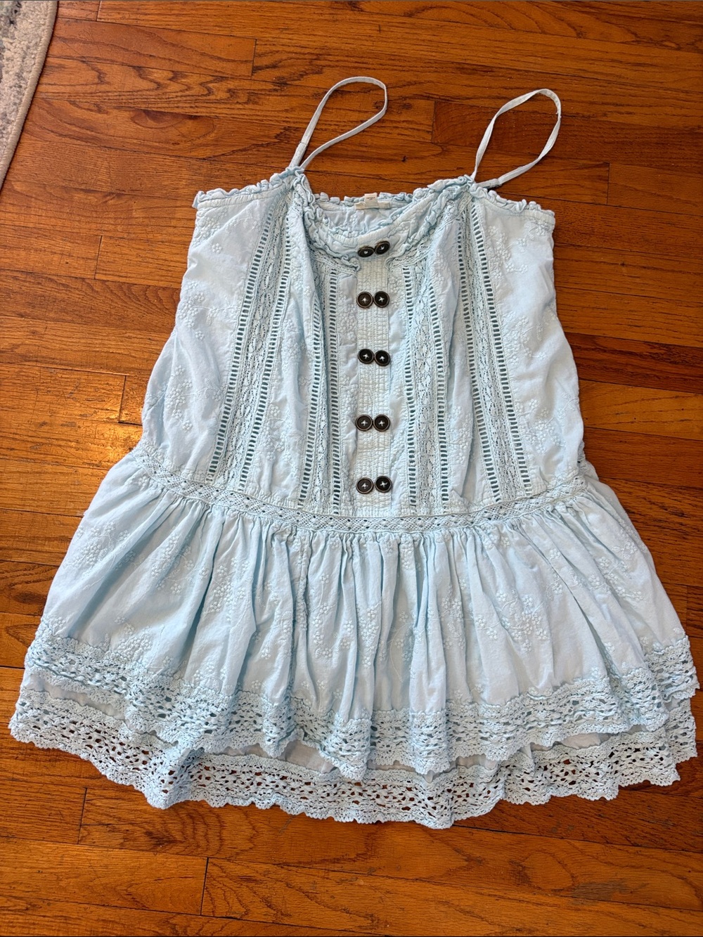 Pilcro Light Blue Lace-Trim Spaghetti Strap Dress